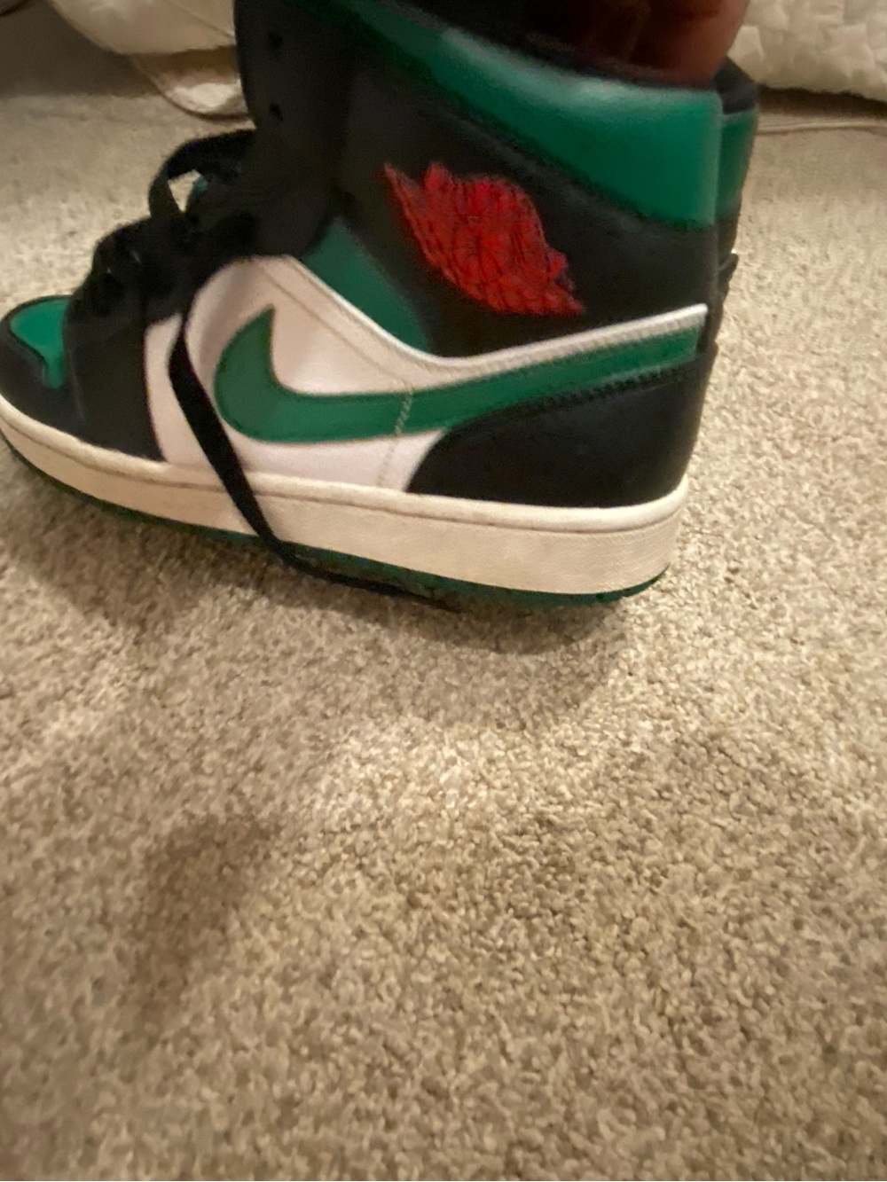 Jordan 1’s 2019 High Top Sneakers in Black & Green with Red Jumpman - Picture 3 of 8